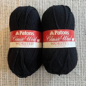 Patons Classic Wool Worsted Yarn 2 Skeins Black 00226 100% Pure New Wool 210yds